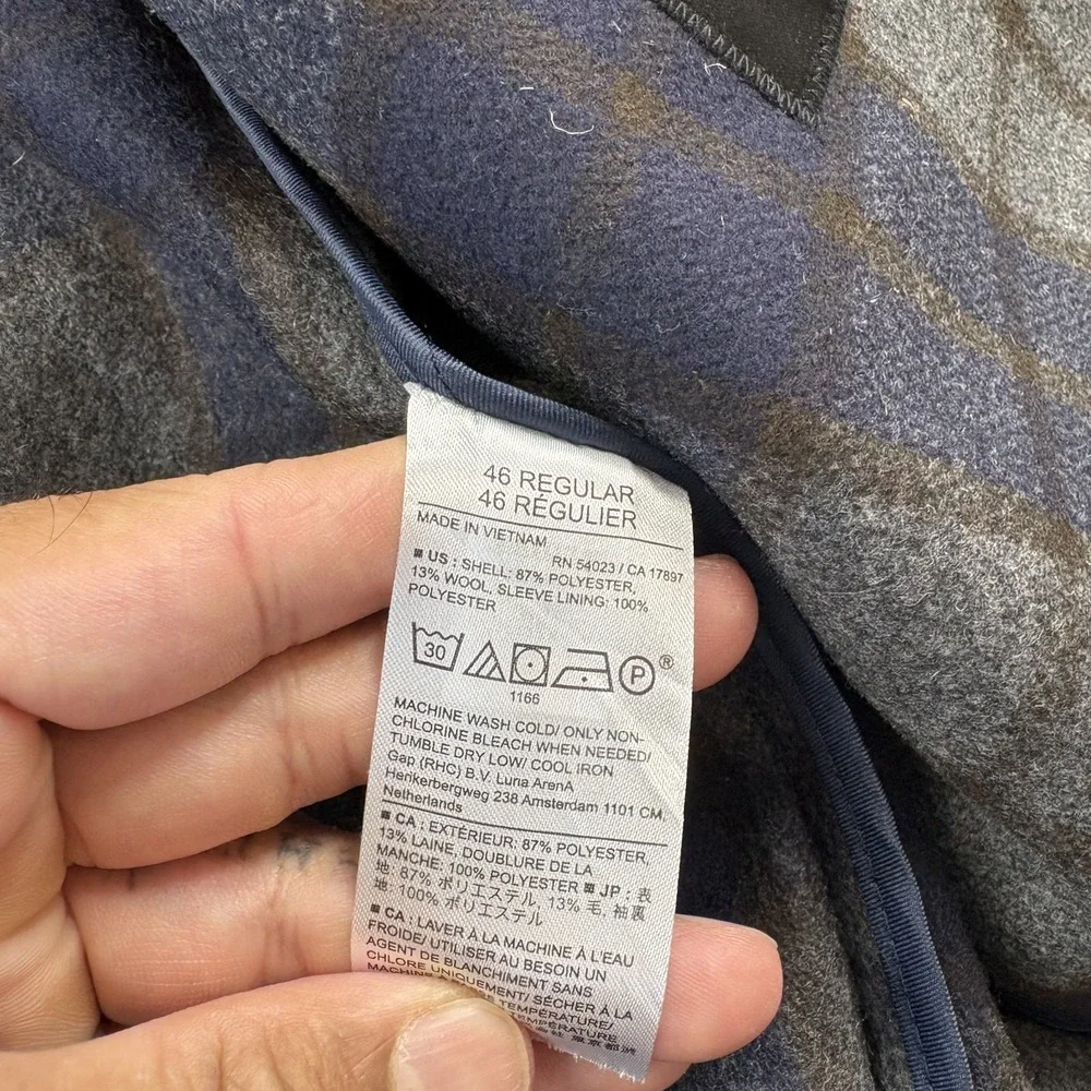 Banana Republic Tailored Fit Blazer Mens 46R Wool Blend Gray Plaid Unconstructed